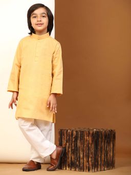 Pro Ethic Style Developer - Yellow Boy's Cotton Woven Kurta with Pyjama