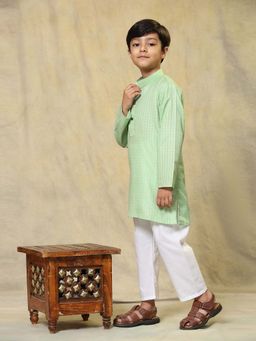 Pro Ethic Style Developer - Green Boys Cotton Woven Kurta with Pyjama
