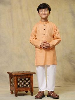 Pro Ethic Style Developer - Peach Boys Cotton Woven Kurta with Pyjama