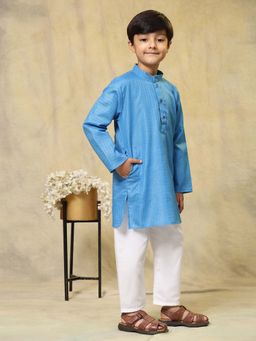Pro Ethic Style Developer - Blue Boys Cotton Woven Kurta with Pyjama