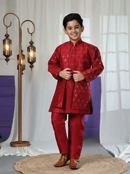 Pro Ethic Style Developer - Red Kids Indowestern Sherwani with Pant
