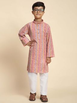 Pro Ethic Style Developer - Pink Boys Cotton Floral Printed Kurta with Pyjama