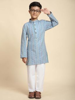 Pro Ethic Style Developer - Blue Boy'S Cotton Printed Kurta with Pyjama