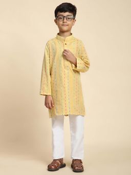 Pro Ethic Style Developer - Yellow Boy'S Cotton Printed Kurta with Pyjama