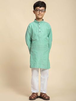Pro Ethic Style Developer - Green Boys Cotton Printed Kurta with Pyjama