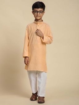 Pro Ethic Style Developer - Orange Boys Cotton Printed Kurta with Pyjama