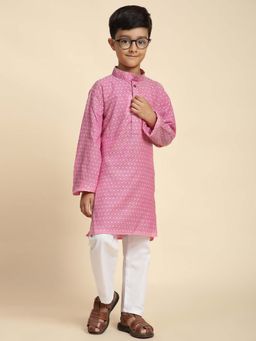 Pro Ethic Style Developer - Pink Boys Cotton Printed Kurta with Pyjama