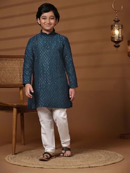 Pro Ethic Style Developer - Blue Baby Boys Sequined Kurta with Pyjama