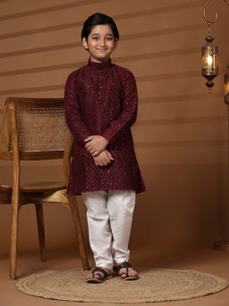 Pro Ethic Style Developer - Maroon Baby Boys Sequined Kurta with Pyjama