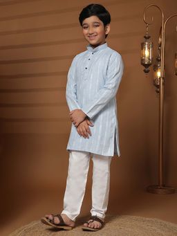 Pro Ethic Style Developer - Blue Boys Cotton Woven Kurta with Pyjama