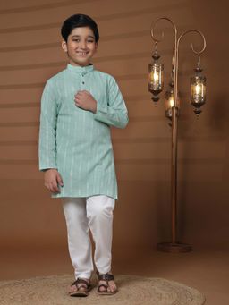 Pro Ethic Style Developer - Green Boys Cotton Woven Kurta with Pyjama