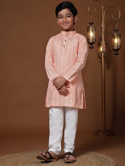 Pro Ethic Style Developer - Peach Boys Cotton Woven Kurta with Pyjama
