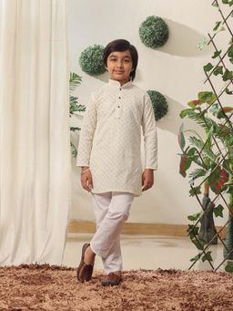 Pro Ethic Style Developer - Cream Boys Cotton Sequined Embroidered Kurta with Pyjama