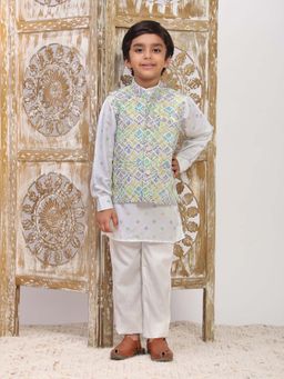 Pro Ethic Style Developer - White Boys Cotton Kurta with Pant and Jacket