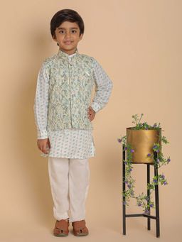Pro Ethic Style Developer - Green Boys Cotton Kurta with Pant and Jacket