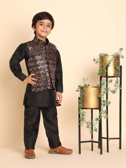 Pro Ethic Style Developer - Black Boys Silk Kurta with Pant and Mirror Work Jacket