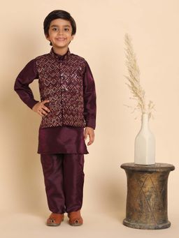 Pro Ethic Style Developer - Purple Boys Silk Kurta with Pant and Mirror Work Jacket