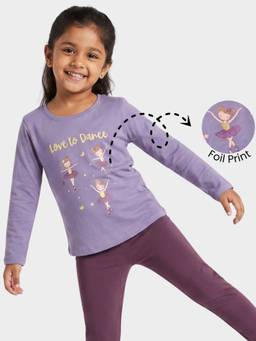 Orange Sugar - Cotton Dancing Doll Foil Printed Full Sleeves Girls Purple Top