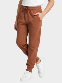 Orange Sugar - Kids Flexible Waistband Brown Cotton Joggers