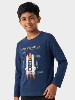 Orange Sugar - Kids Pure Cotton Rocket Details Printed Full Sleeves T-Shirt