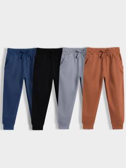 Orange Sugar - Kids Pure Cotton Adjustable Waistband Joggers (Pack Of 4)