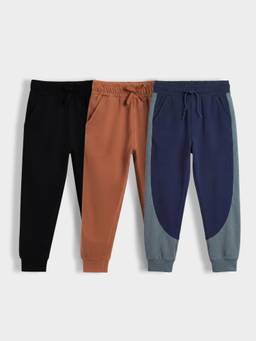 Orange Sugar - Kids Pure Cotton Adjustable Waistband Joggers (Pack Of 3)