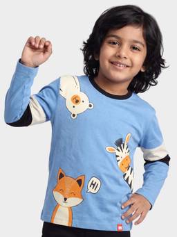 Orange Sugar - Kids Pure Cotton Animals Hide and Seek Printed Full Sleeves T-Shirt