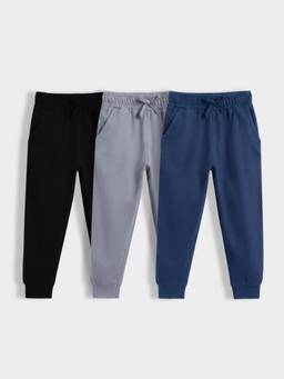 Orange Sugar - Kids Pure Cotton Adjustable Waistband Joggers (Pack Of 3)