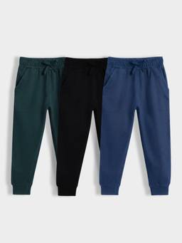Orange Sugar - Kids Pure Cotton Adjustable Waistband Joggers (Pack Of 3)