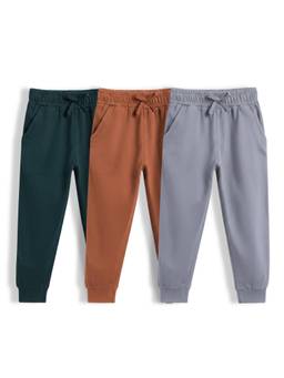 Orange Sugar - Kids Pure Cotton Adjustable Waistband Joggers (Pack Of 3)