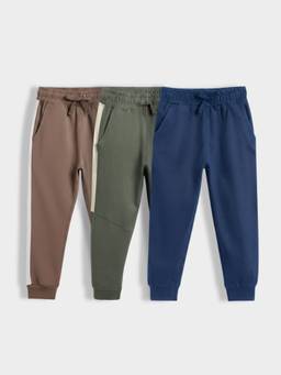 Orange Sugar - Kids Pure Cotton Adjustable Waistband Joggers (Pack Of 3)