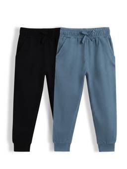 Orange Sugar - Kids Pure Cotton Adjustable Waistband Joggers (Pack Of 2)