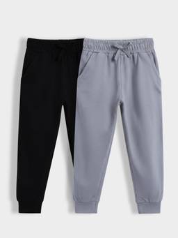 Orange Sugar - Kids Pure Cotton Adjustable Waistband Joggers (Pack Of 2)