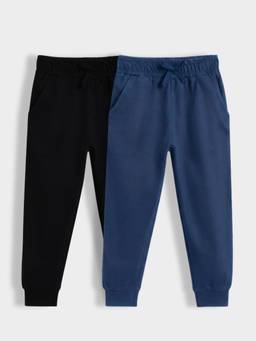 Orange Sugar - Kids Pure Cotton Adjustable Waistband Joggers (Pack Of 2)