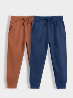 Orange Sugar - Kids Pure Cotton Adjustable Waistband Joggers (Pack Of 2)