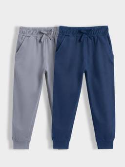 Orange Sugar - Kids Pure Cotton Adjustable Waistband Joggers (Pack Of 2)