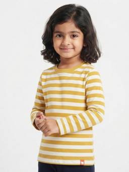 Orange Sugar - Kids Pure Cotton Yellow Stripes Full Sleeves T-Shirt