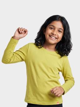 Orange Sugar - Kids Pure Cotton Solid Lime Full Sleeves T-Shirt