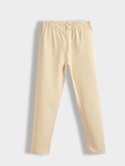 Orange Sugar - Girls Cotton Elastane Stretchable Beige Solid Leggings