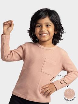 Orange Sugar - Kids Pure Coral Waffle Texture Full Sleeves T-Shirt