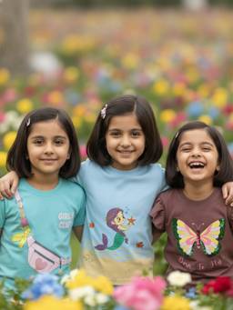 Orange Sugar - Girls Ruflle Sleeves Round Neck Cotton Tops (Pack Of 3)