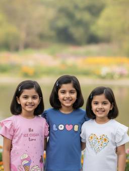 Orange Sugar - Girls Ruflle Sleeves Round Neck Cotton Tops (Pack Of 3)