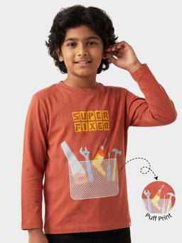 Orange Sugar - Kids Pure Cotton Tools Printed Full Sleeves T-Shirt