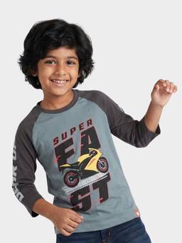 Orange Sugar - Kids Pure Cotton Race Bike Printed Full Sleeves T-Shirt