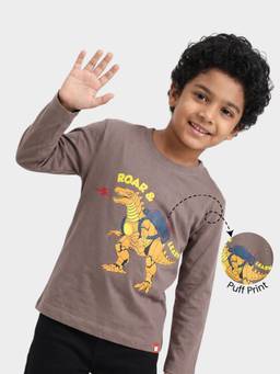 Orange Sugar - Kids Pure Cotton Dinosaur Printed Full Sleeves T-Shirt