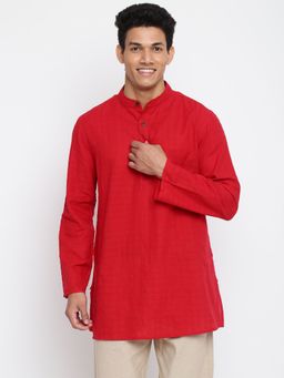 Fabindia - Red Cotton Dobby Short Kurta