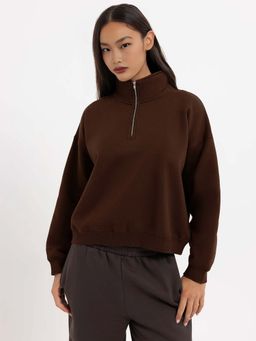 MISCHIEF MONKEY - Women Brown Hight Neck Sweatshirt