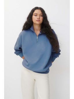 MISCHIEF MONKEY - Women Blue Hight Neck Sweatshirt