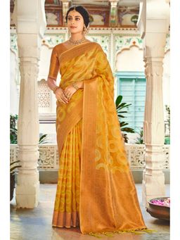 EXCLUSIVA - Yellow Organza Saree with Unstitched Blouse
