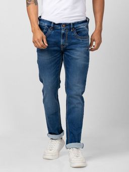 Spykar - Men Mid Blue Cotton Regular Fit Narrow Length Jeans (Rover)